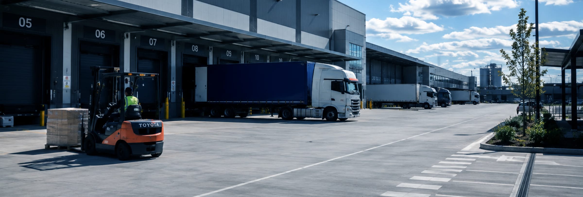 Commercial warehouse loading docks and logistics yard — Raiden Technologies