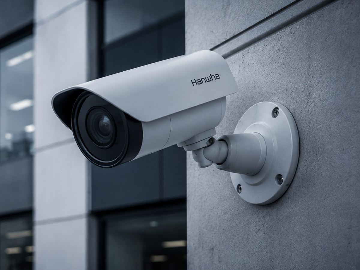 Commercial bullet security camera installed on a building facade in NSW